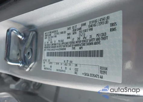 2017 Ford Escape Se из США, поврежденный, VIN 1FMCU9GD1HUD56858